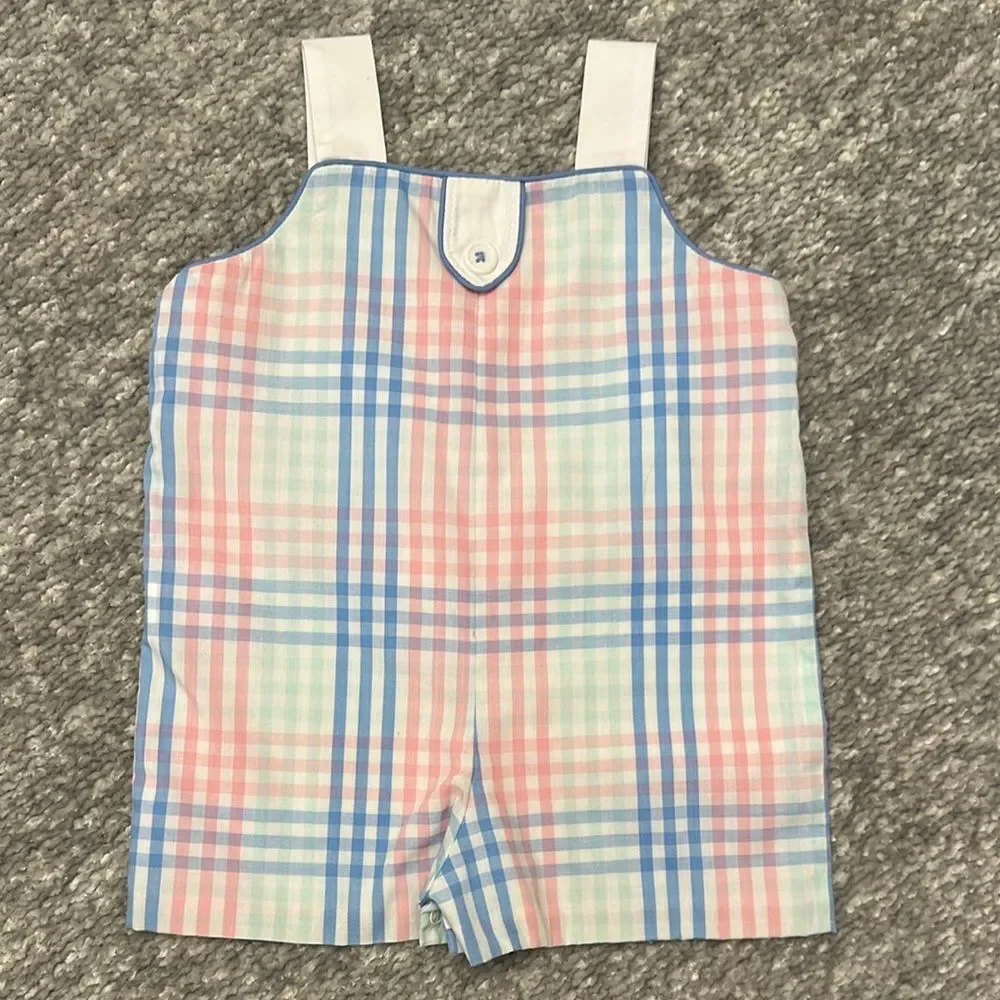 The Beaufort Bonnet Co pastel plaid Overall romper 0/6